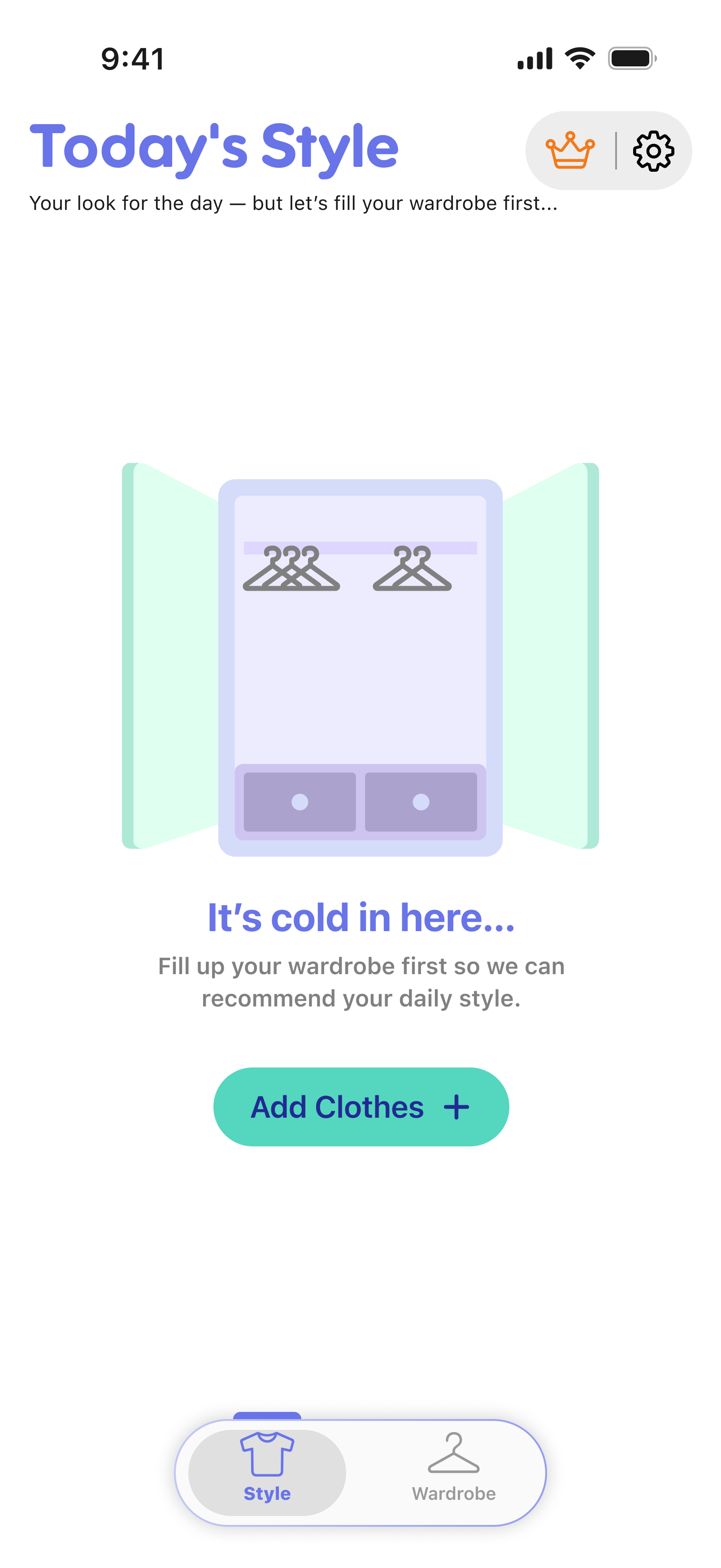 Clamby empty wardrobe screen